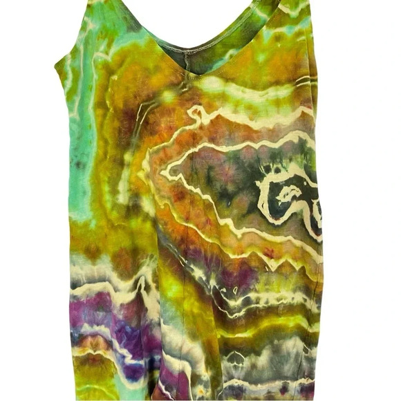 Handmade Geode Tie Dye Jumpsuit Romper Jumper Womens Small Cotton Chartreuse - Picture 5 of 12